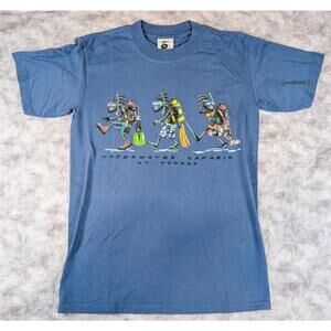 Vintage Underwater Safaris St Thomas Scuba Diving T Shirt Joe Diver Blue Size S
